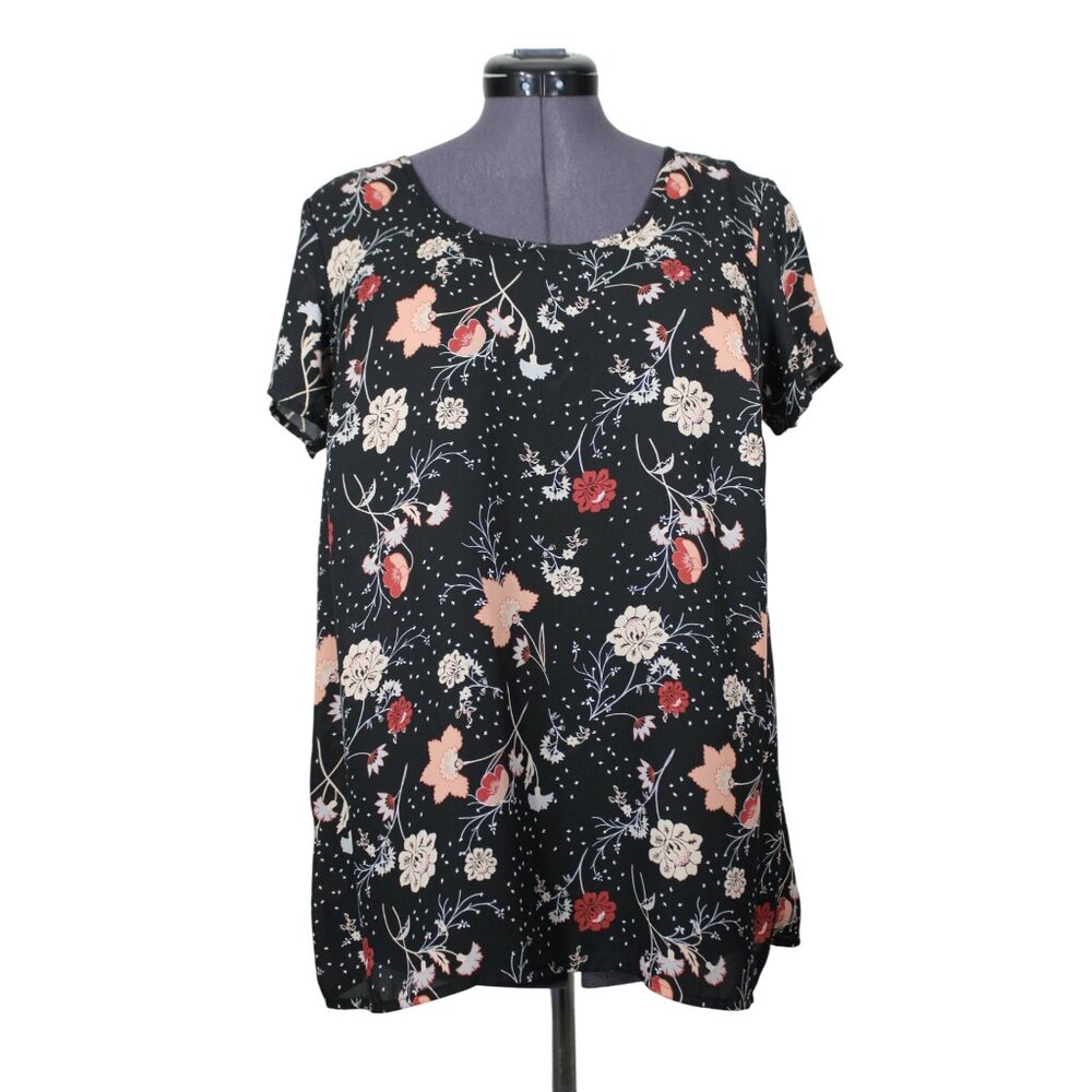 Torrid women's floral print georgette pleated back short sleeve blouse 00
